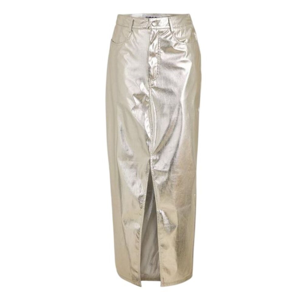 AmyLynn Womens/Ladies Lupe Metallic Front Slit Pencil Skirt / Silver Metallic